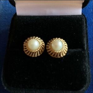 14k GOLD BASKET EARRINGS PEARLS AUTHENTIC